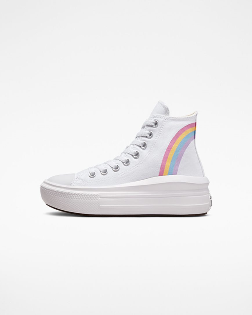 Pantofi Platforma Fete Converse Chuck Taylor All Star Move Rainbow Cloud Inalti Albi Albastri Roz | RO UAFSN372